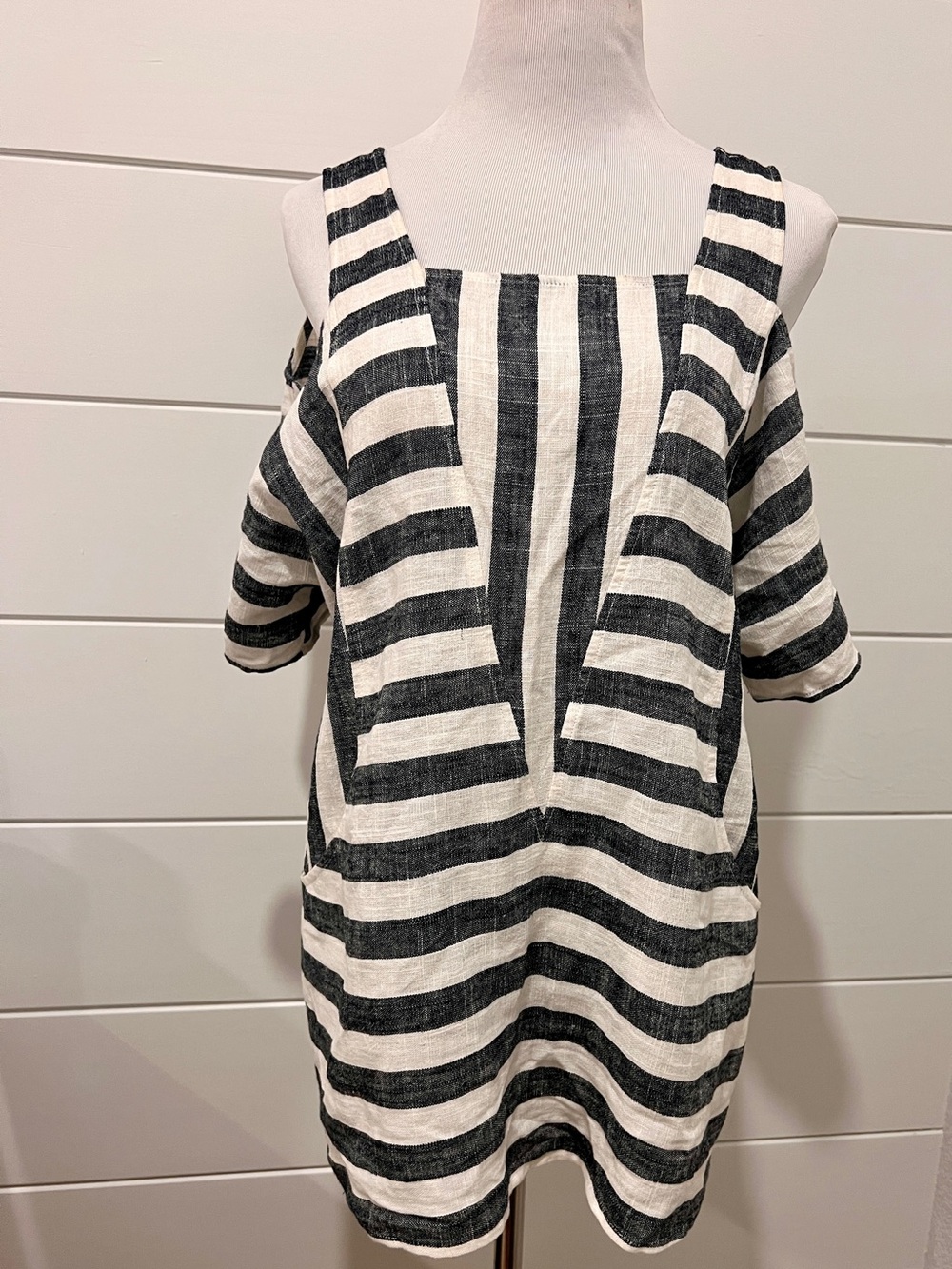 Soft Surroundings Black and White Striped Cold-Shoulder Tunic